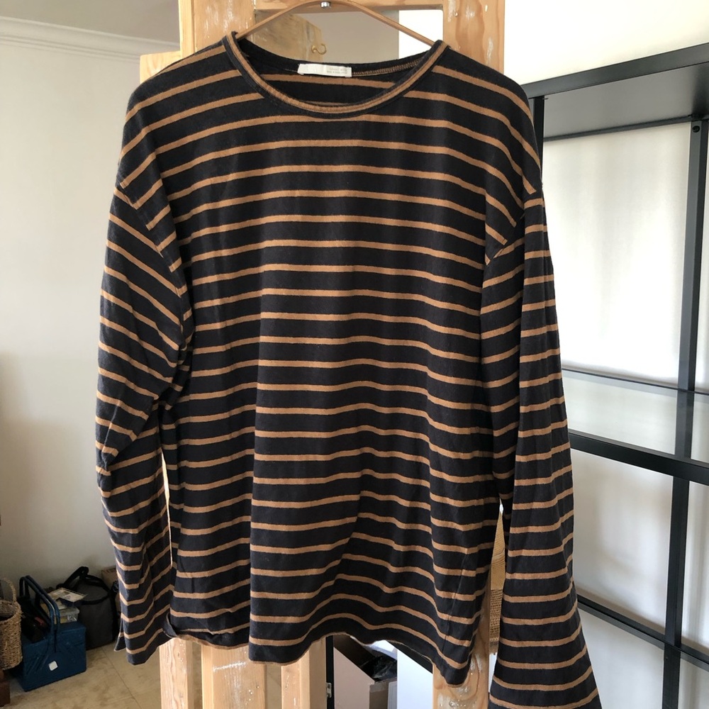 Women’s Black & Brown Striped Long-Sleeve Shirt